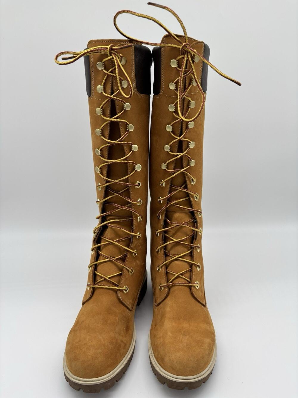 Timberland Women's Waterproof Tall Lace Up Boots Wheat Nubuck Size 7 16" Tall